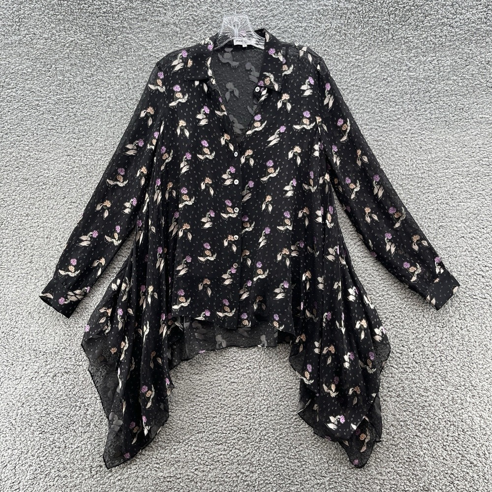 Opening Ceremony Blouse Women 2 Black Floral Silk‎ Relaxed Flowy Sheer Cami Set